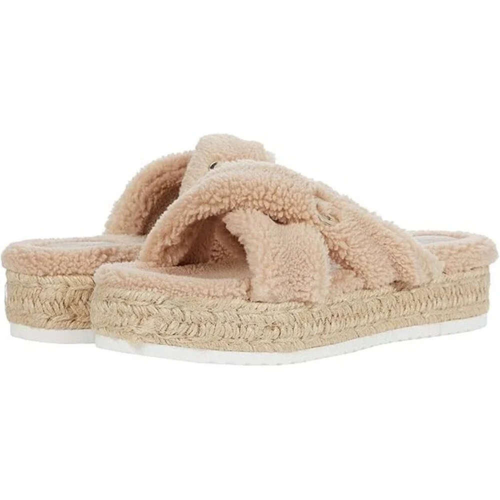 GBG Los Angeles Daphne Sandals Women's US 8 Beige Faux Fur Espadrille JOBB1411
